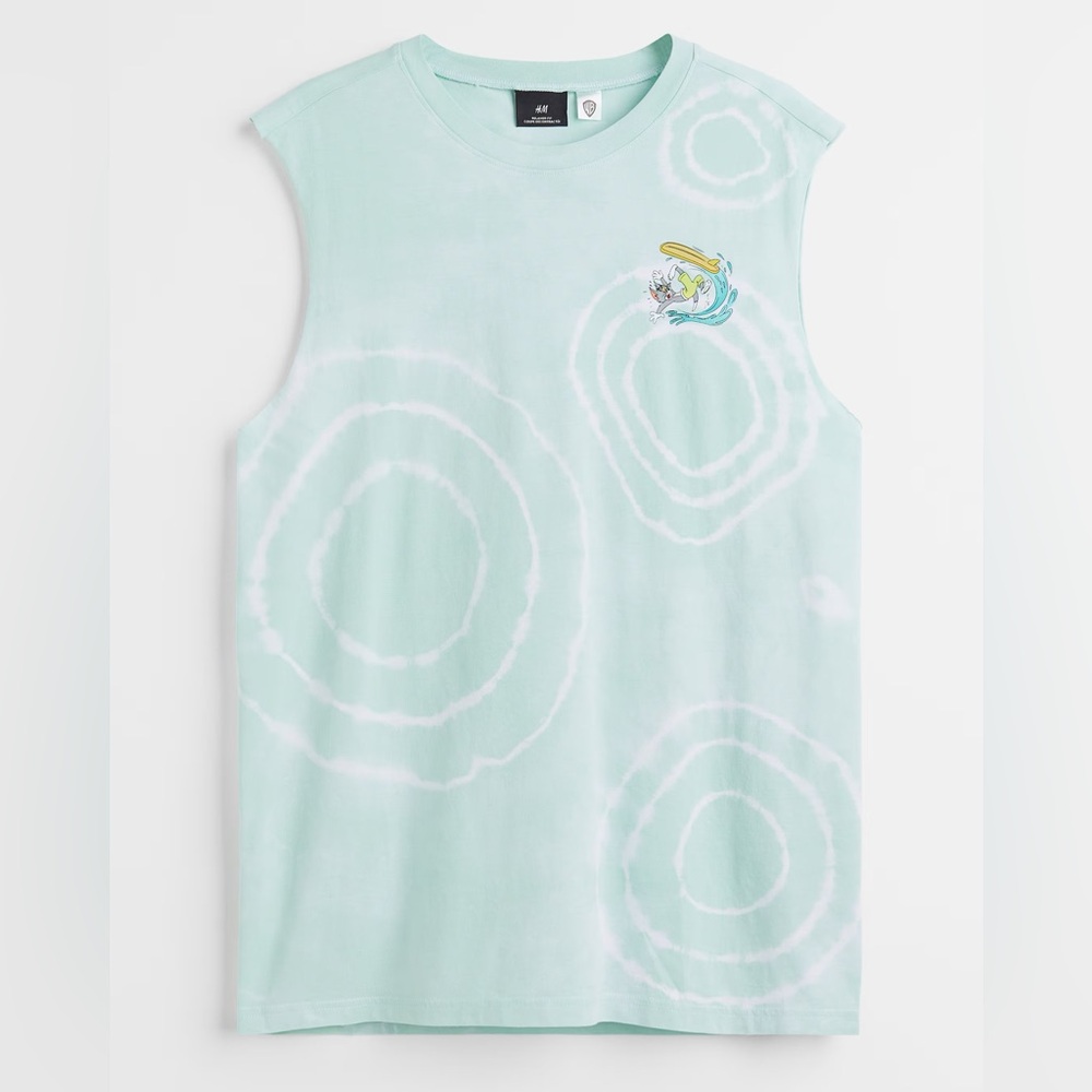 H&M Green Muscle Tee with Tom and Jerry detail